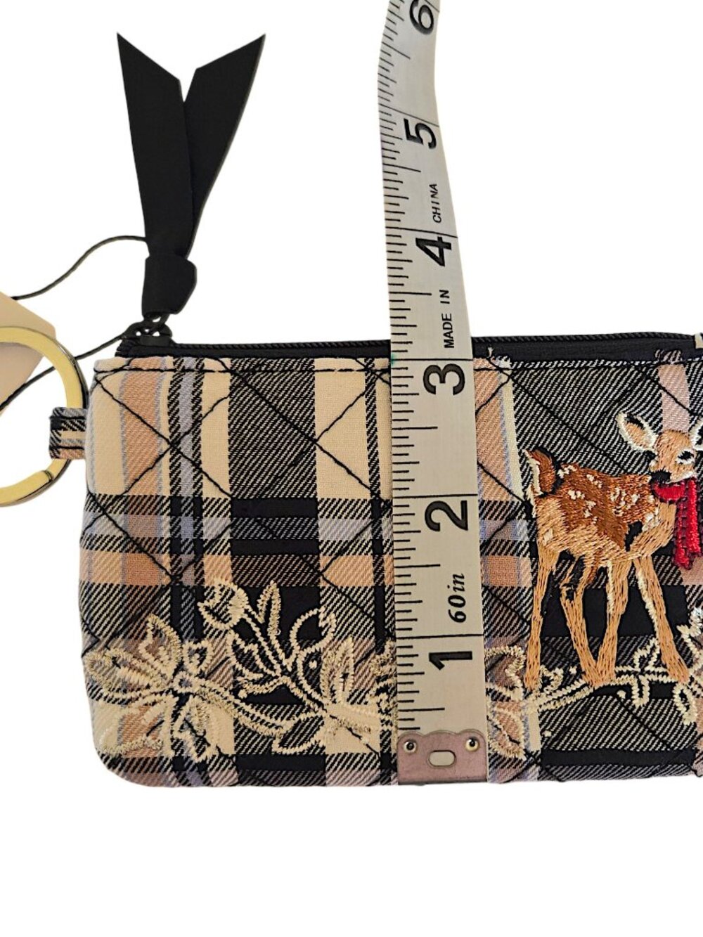 Vera Bradley Cozy Plaid Reindeer Zip ID Case Neutral 2020 Holiday Ltd Edition - Picture 5 of 5
